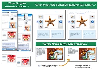 Skjermbilder av Syklus 5–7 undervisningsmateriell med oversatte naturfagoppgaver på flere språk