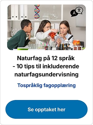 "Naturfag på 12 språk – 10 tips til inkluderende naturfagsundervisning" with pupils doing a science experiment