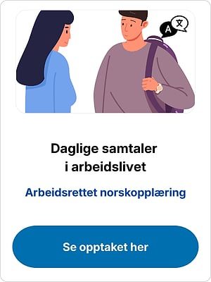 Illustration for the webinar "Daglige samtaler i arbeidslivet" about Norwegian language training in working life