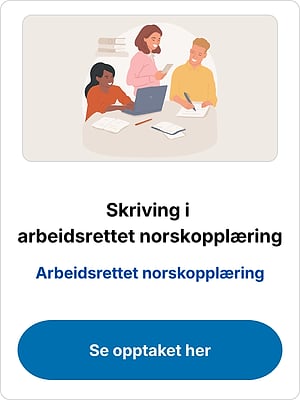 "Skriving i arbeidsrettet norskopplæring" webinar with three people studying at a table