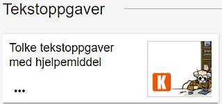 "Tekstoppgaver": "Tolke tekstoppgavene med hjelpemiddel", med en liten illustrasjon av en mus ved et skrivebord